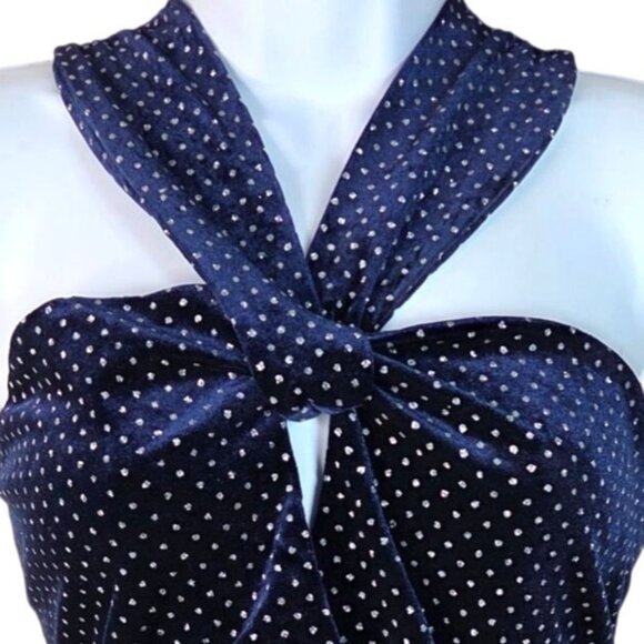 Sugarlips XL Nelly Dot Velvet Blythe Sleeveless Cocktail Top in Navy Blue Velvet - Picture 3 of 7